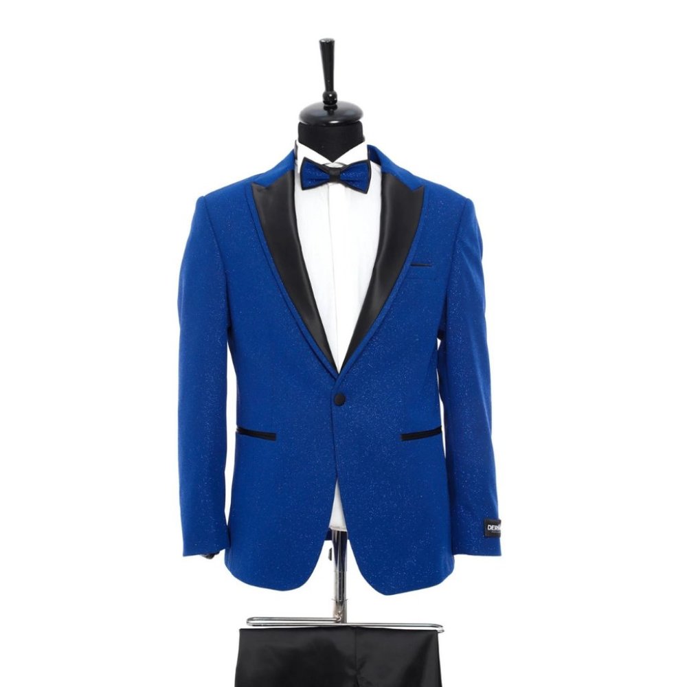 Derman Indigo Blue Pointed Collar Silvery Classic 2 Piece Tuxedo